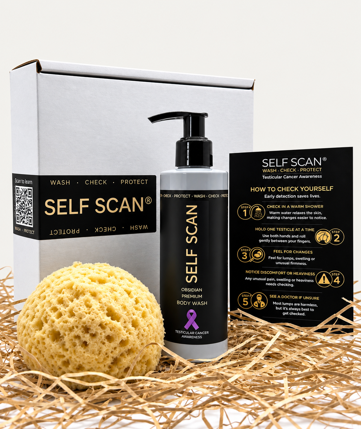 Self Scan Premium body wash 250ml OBSIDIAN GREY+ Luxury Honeycomb Style Sponge