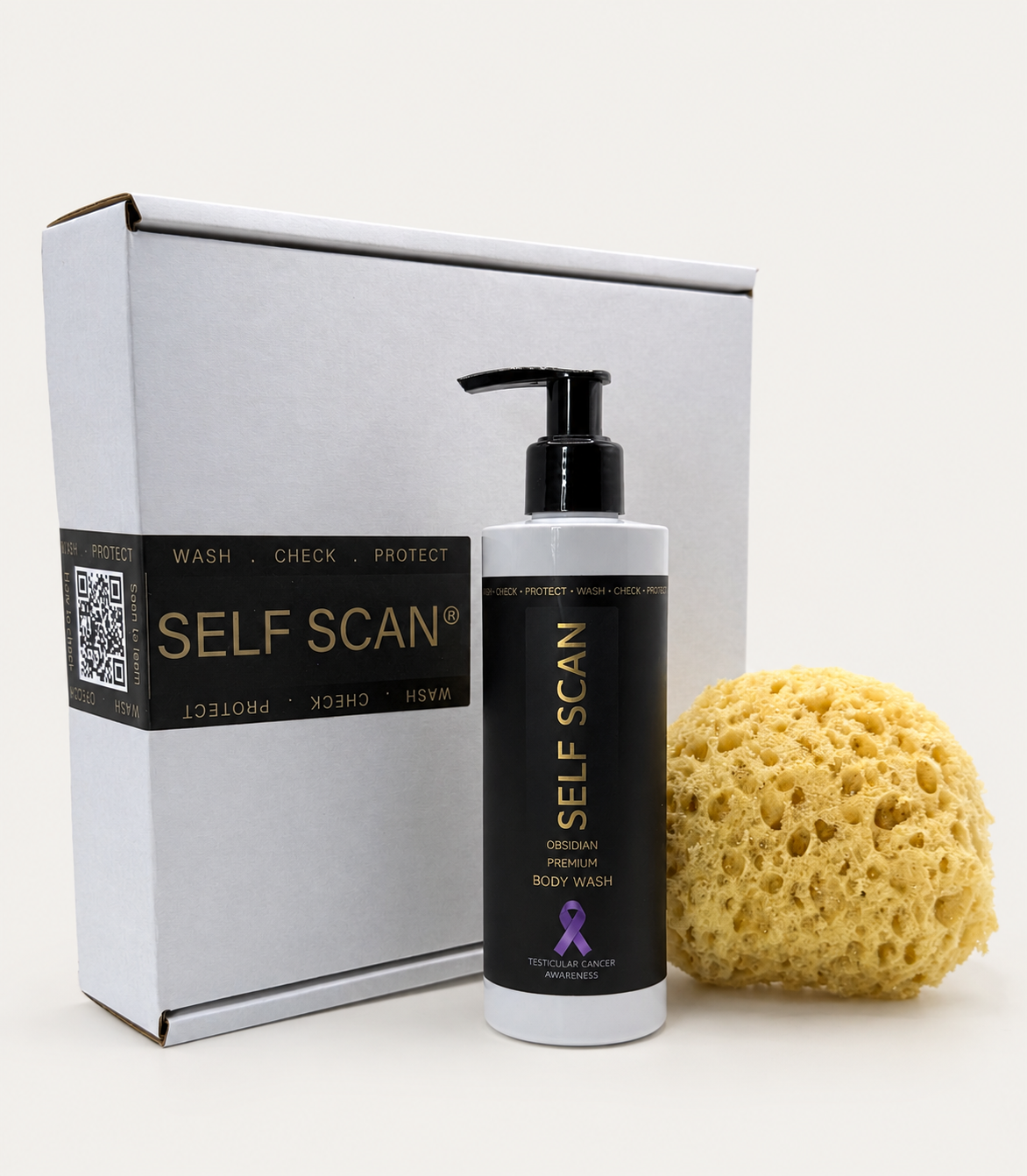 Self Scan Premium body wash 250ml OBSIDIAN WHITE + Luxury Honeycomb Style Sponge