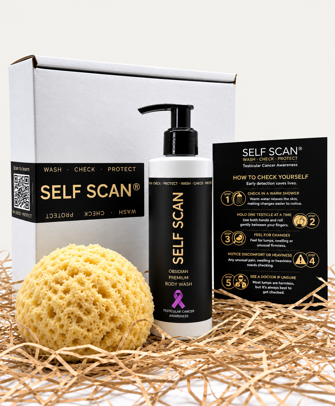 Self Scan Premium body wash 250ml OBSIDIAN WHITE + Luxury Honeycomb Style Sponge