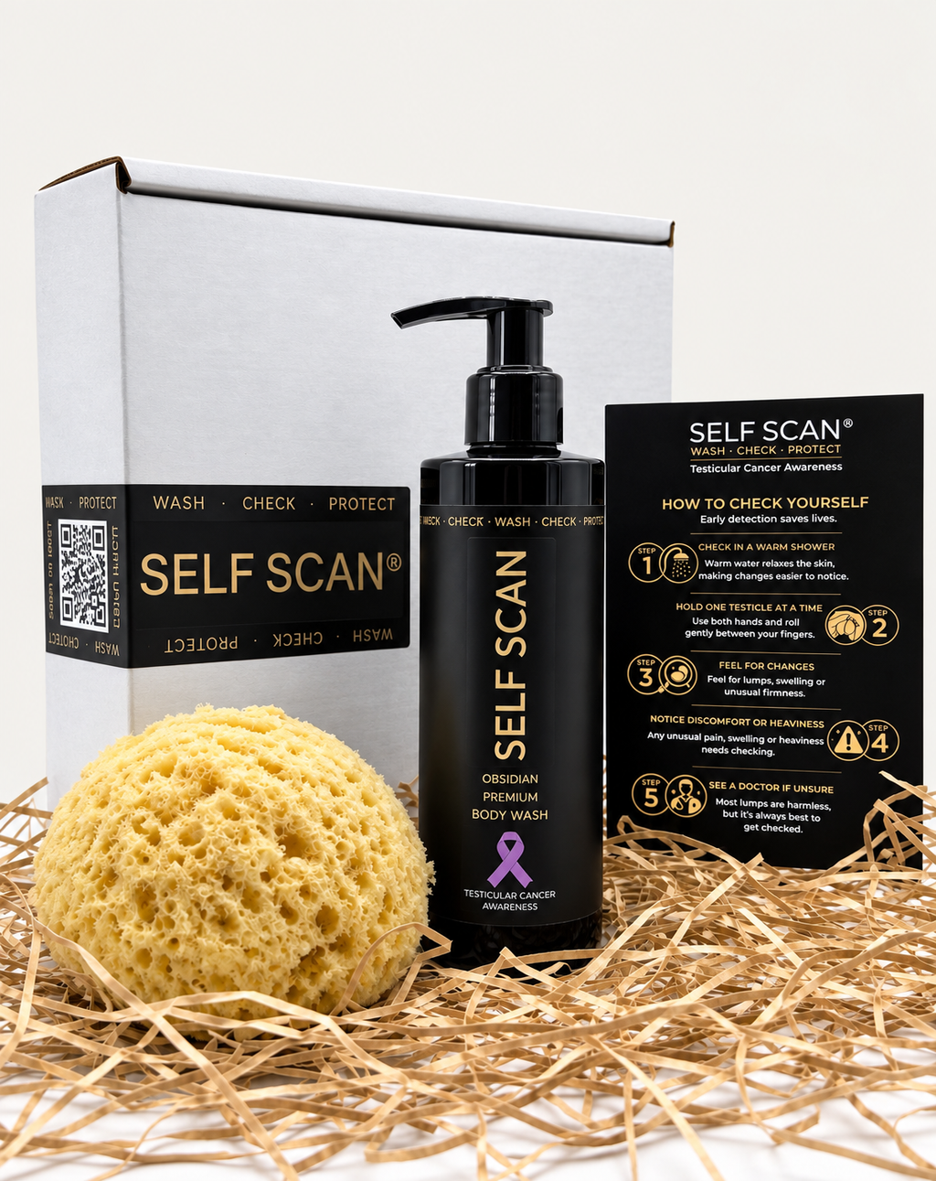 Self Scan Premium body wash 250ml OBSIDIAN BLACK + Luxury Honeycomb Style Sponge